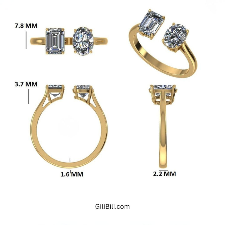 Toi et Moi Emerald Oval Cut Lab Grown Diamond Ring