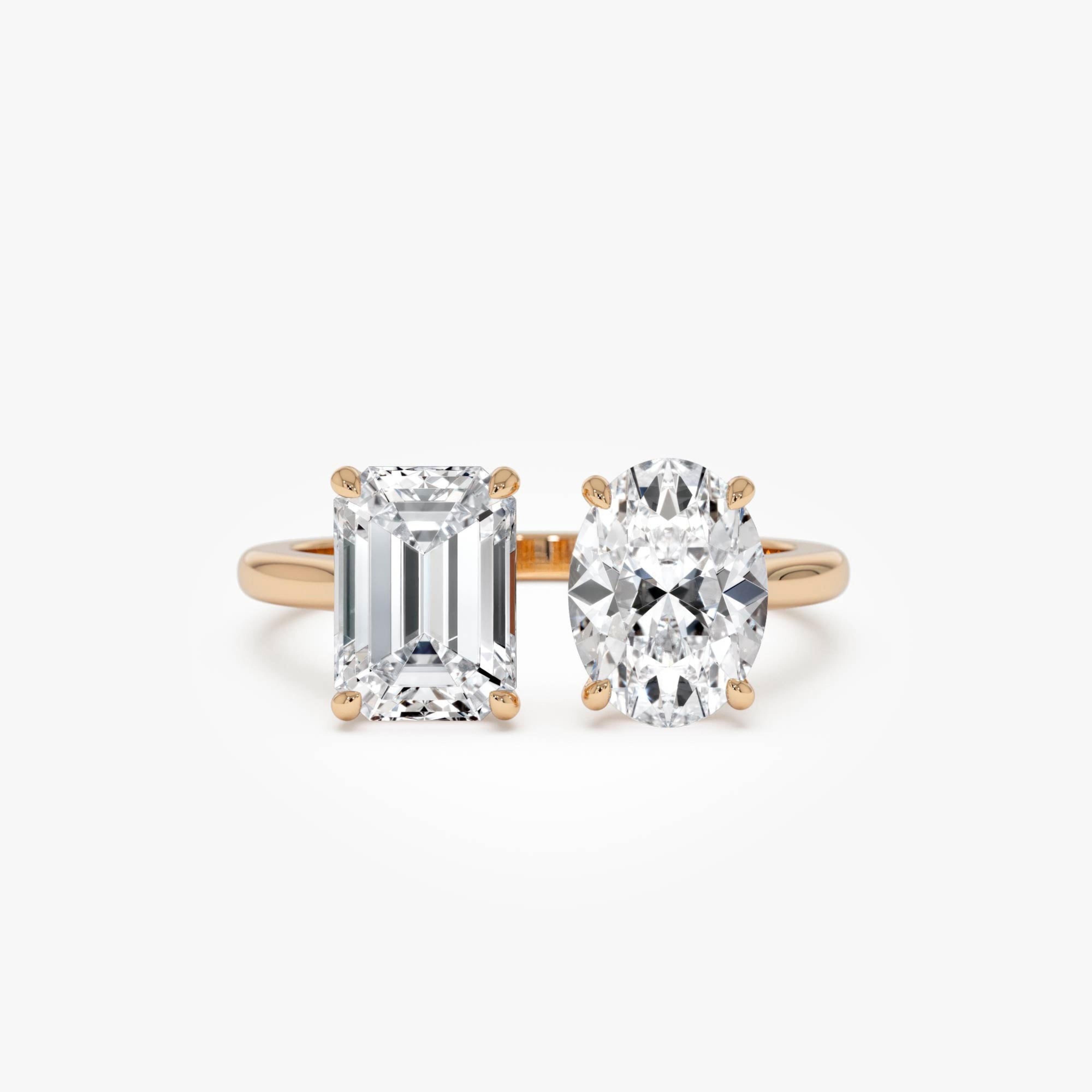 Toi et Moi Emerald Oval Cut Lab Grown Diamond Ring