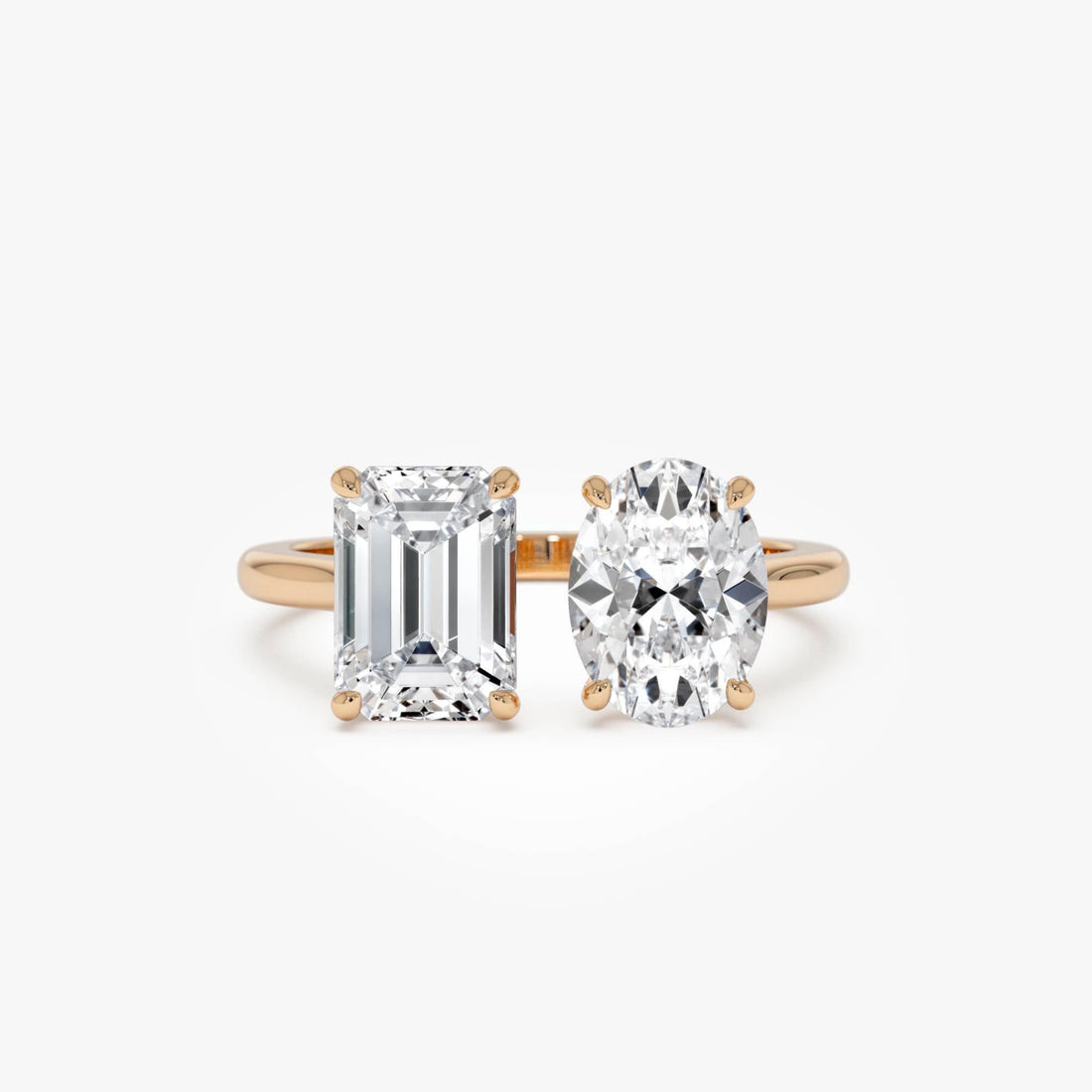 Toi et Moi Emerald Oval Cut Lab Grown Diamond Ring