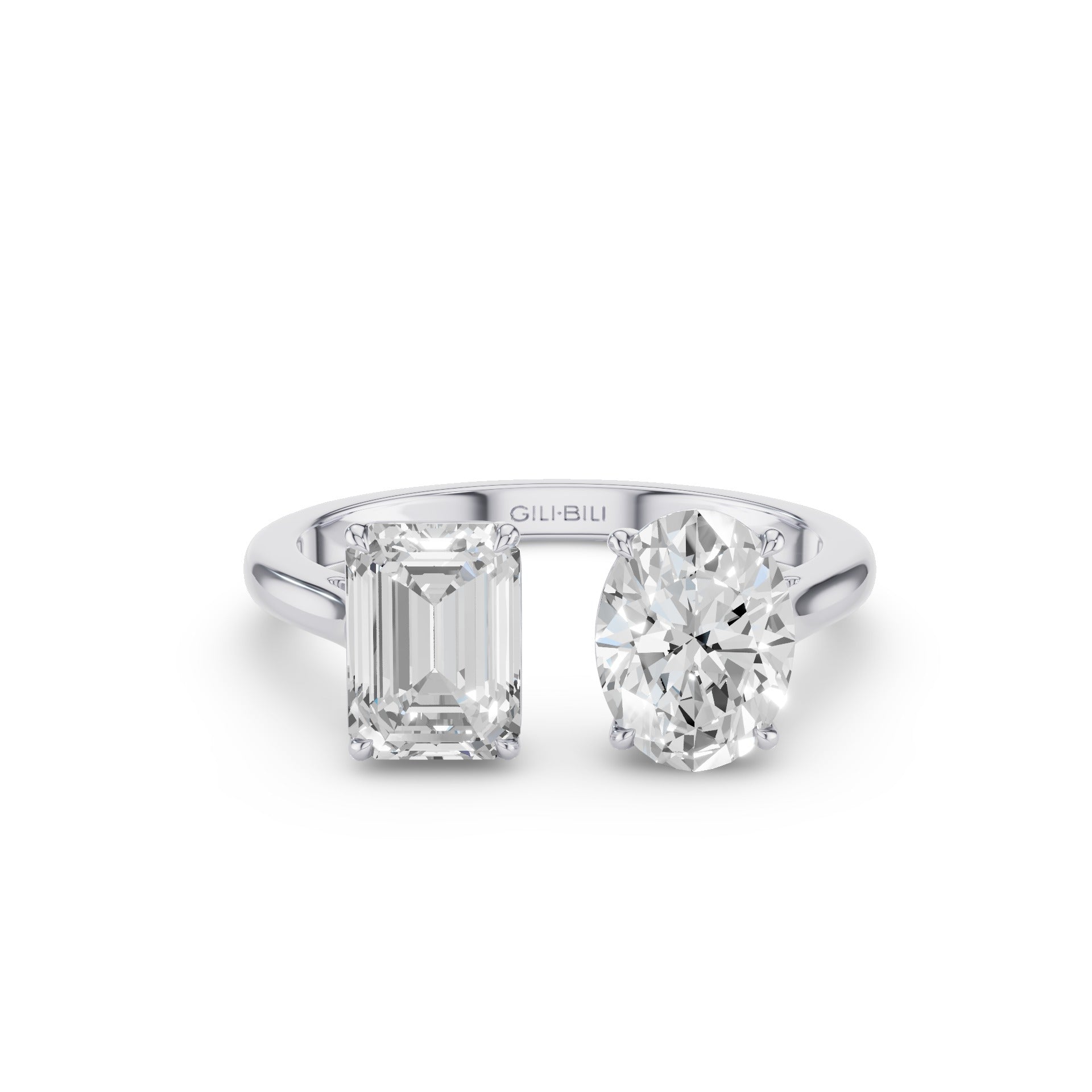 Toi et Moi Emerald Oval Cut Lab Grown Diamond Ring
