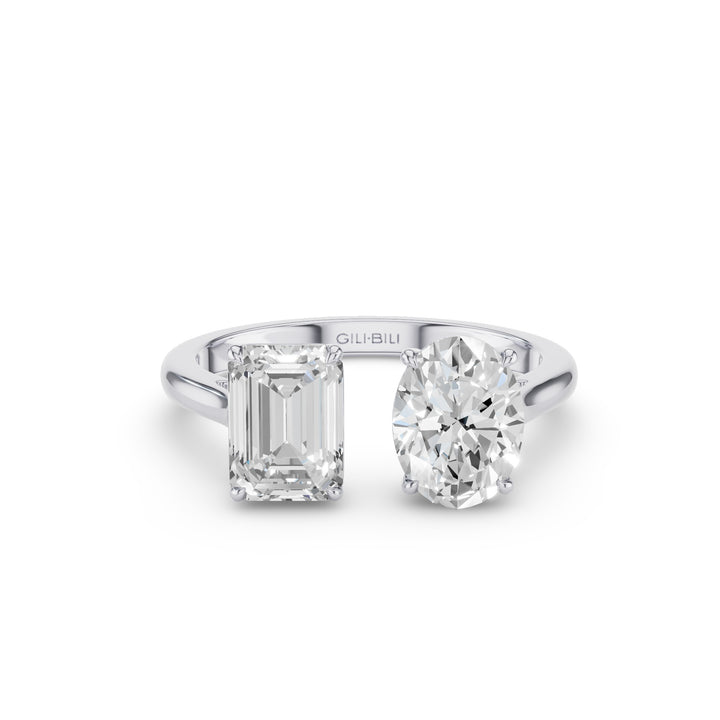 Toi et Moi Emerald Oval Cut Lab Grown Diamond Ring