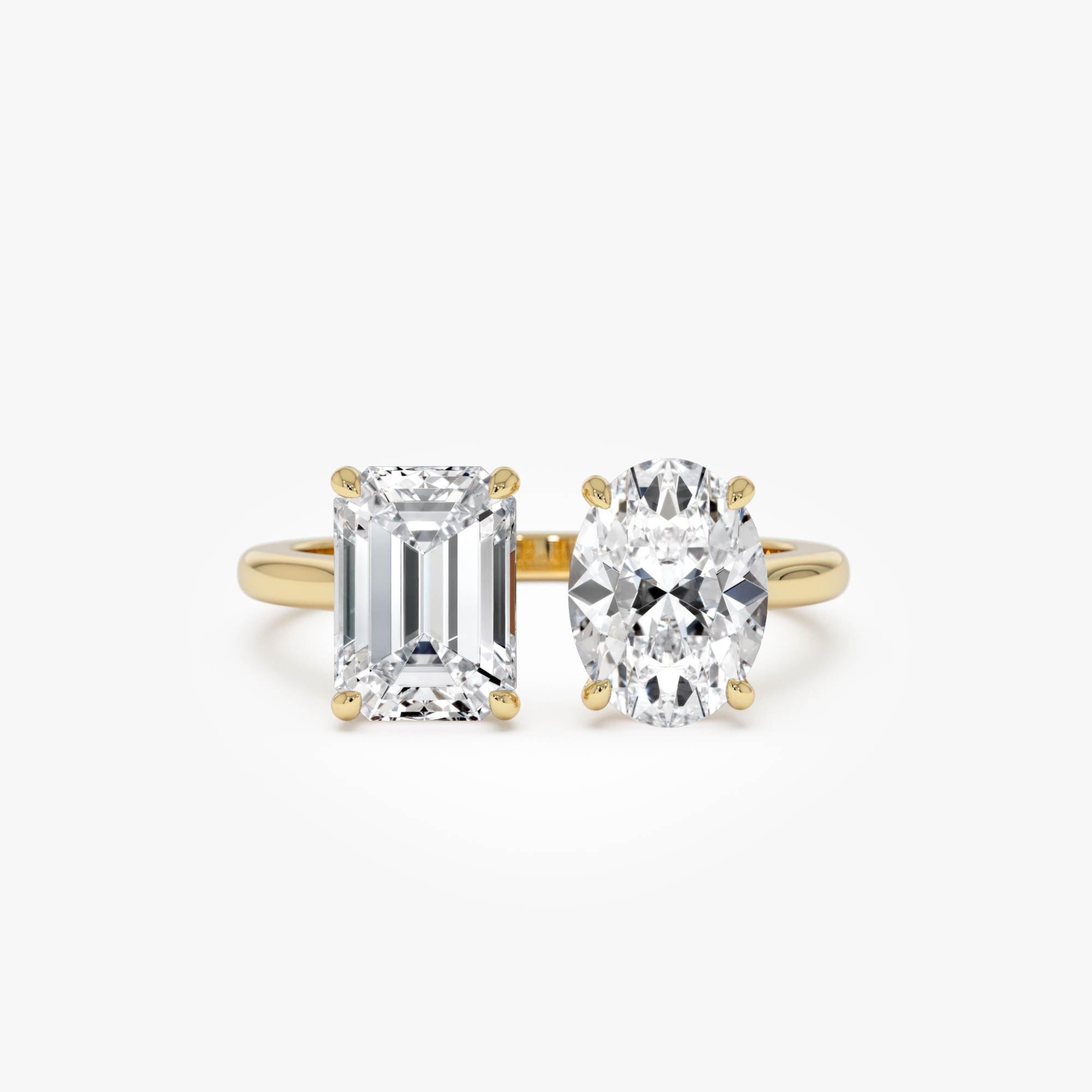 Toi et Moi Emerald Oval Cut Lab Grown Diamond Ring