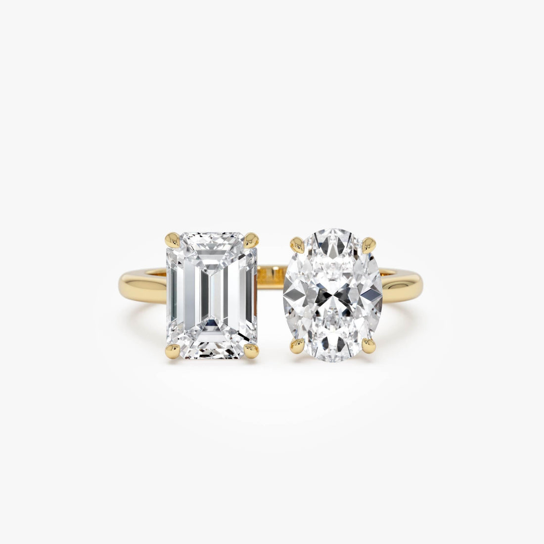 Toi et Moi Emerald Oval Cut Lab Grown Diamond Ring