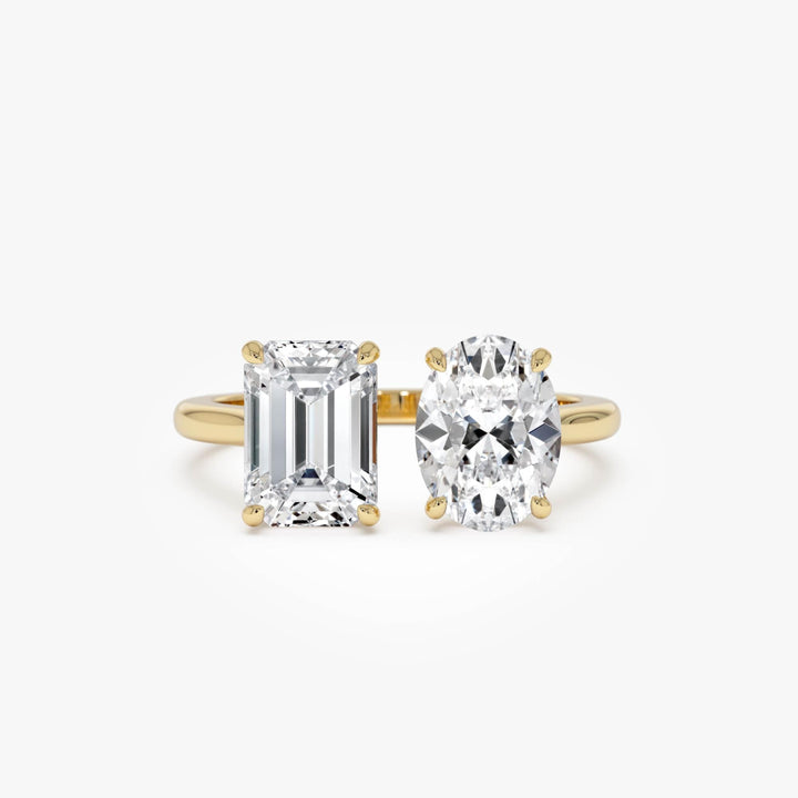 Toi et Moi Emerald Oval Cut Lab Grown Diamond Ring