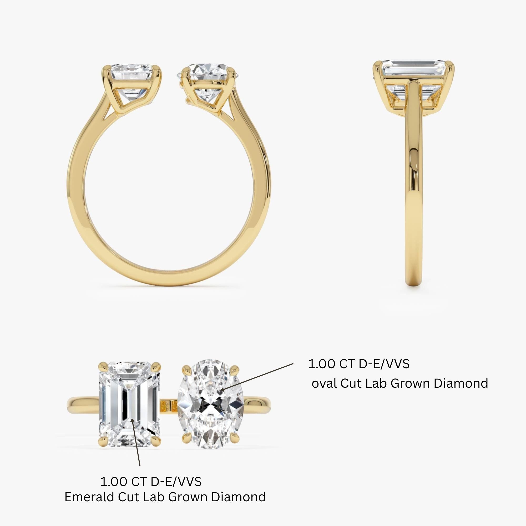 Toi et Moi Emerald Oval Cut Lab Grown Diamond Ring