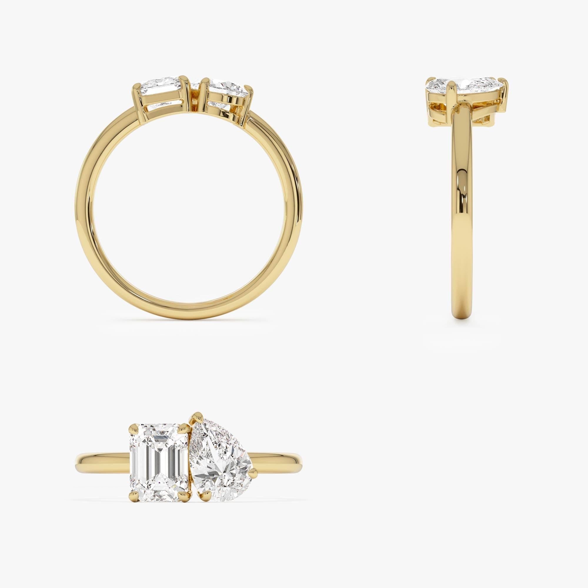 Toi et Moi Pear Shaped And Emerald Cut Lab Diamond  Ring