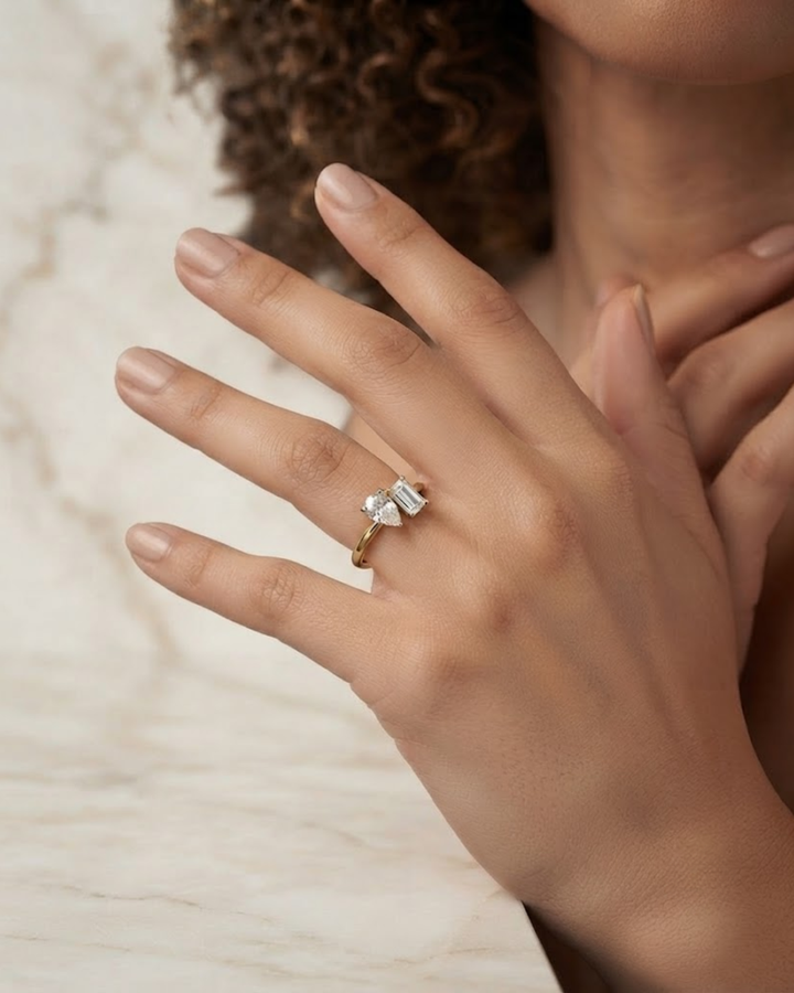 Toi et Moi Pear Shaped And Emerald Cut Lab Diamond  Ring