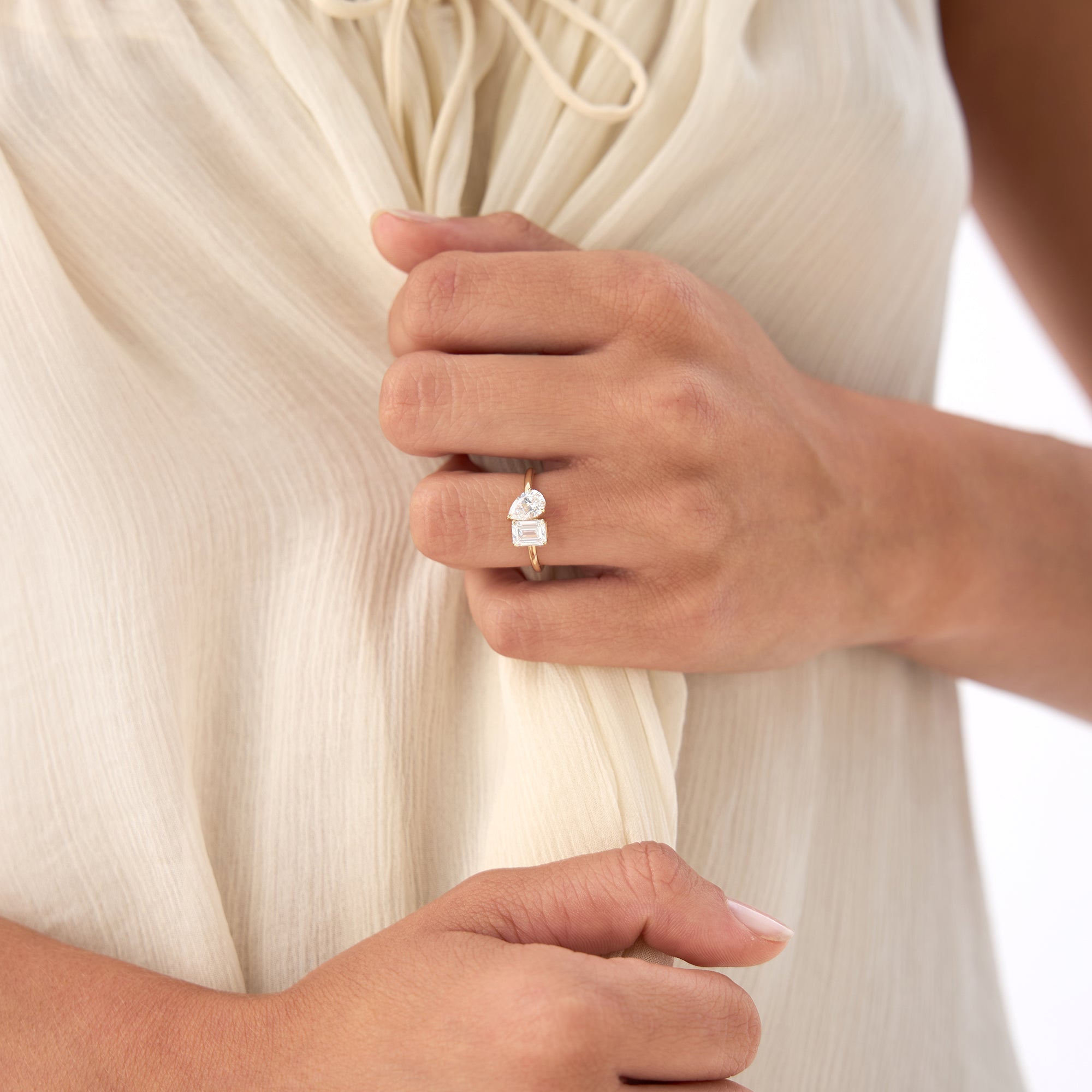 Toi et Moi Pear Shaped And Emerald Cut Lab Diamond  Ring
