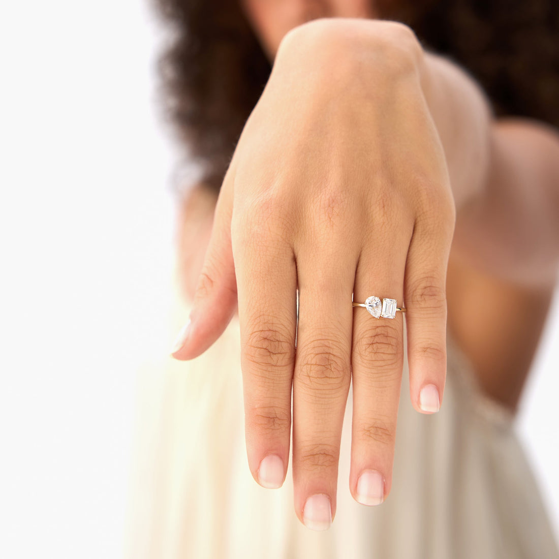 Toi et Moi Pear Shaped And Emerald Cut Lab Diamond  Ring