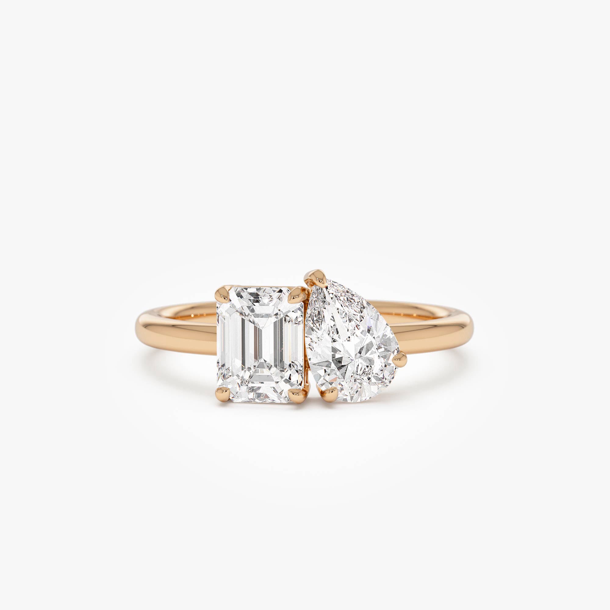 Toi et Moi Pear Shaped And Emerald Cut Lab Diamond  Ring