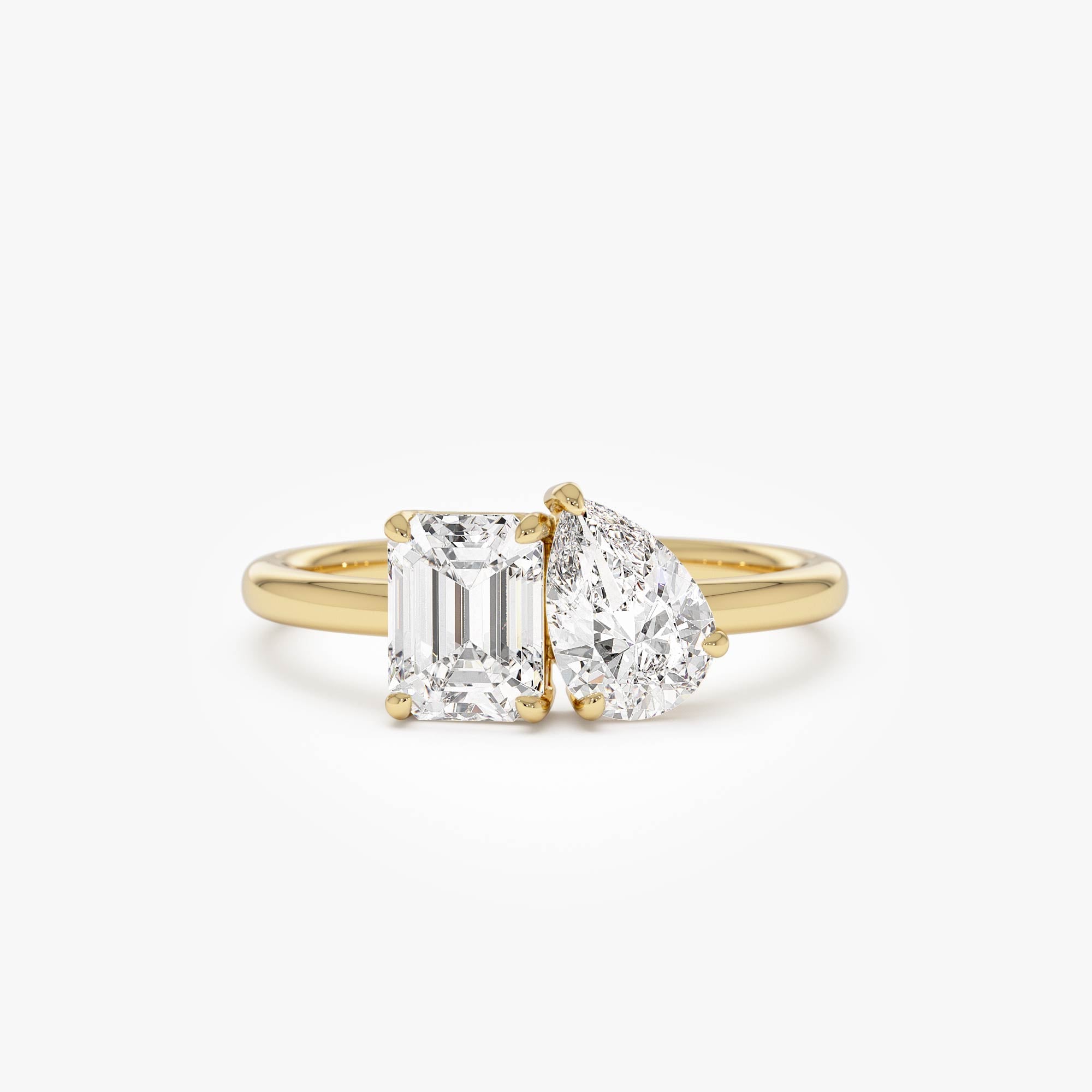 Toi et Moi Pear Shaped And Emerald Cut Lab Diamond  Ring