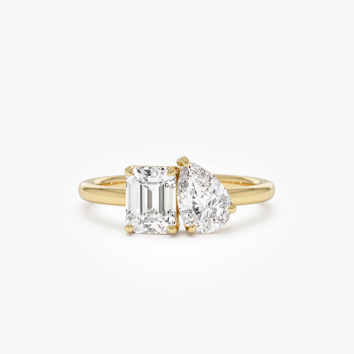 Toi et Moi Pear Shaped And Emerald Cut Lab Diamond  Ring