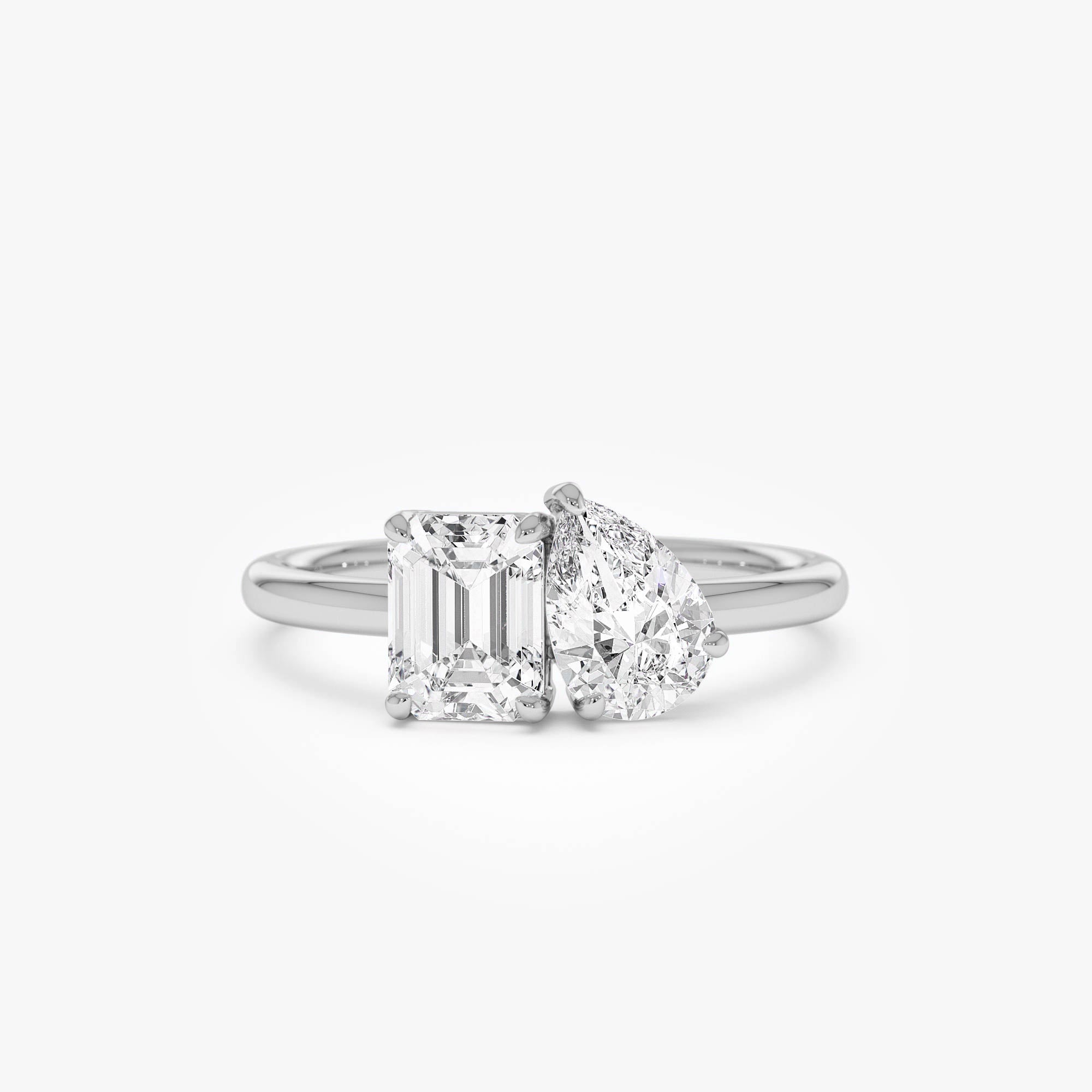 Toi et Moi Pear Shaped And Emerald Cut Lab Diamond  Ring