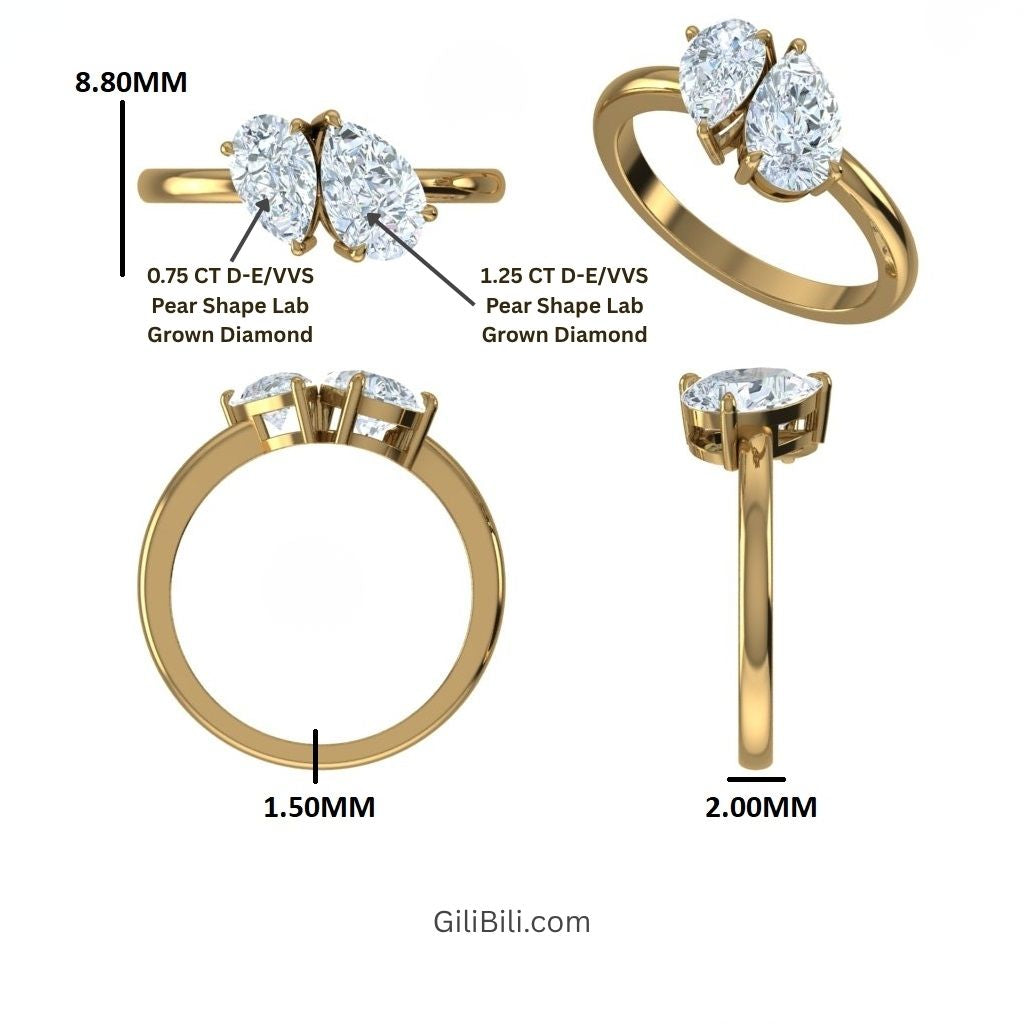 Toi et Moi Pear Shaped Lab Grown Diamond Ring