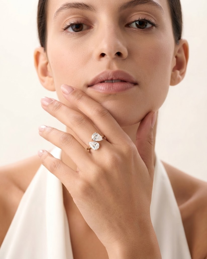 Toi et Moi Pear Shaped Lab Grown Diamond Ring