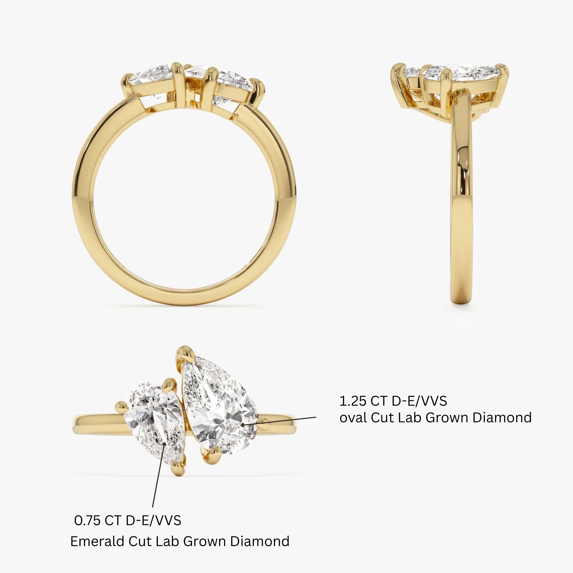 Toi et Moi Pear Shaped Lab Grown Diamond Ring