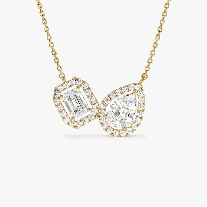 Toi et Moi Pear and Emerald Cut Halo Set Necklace