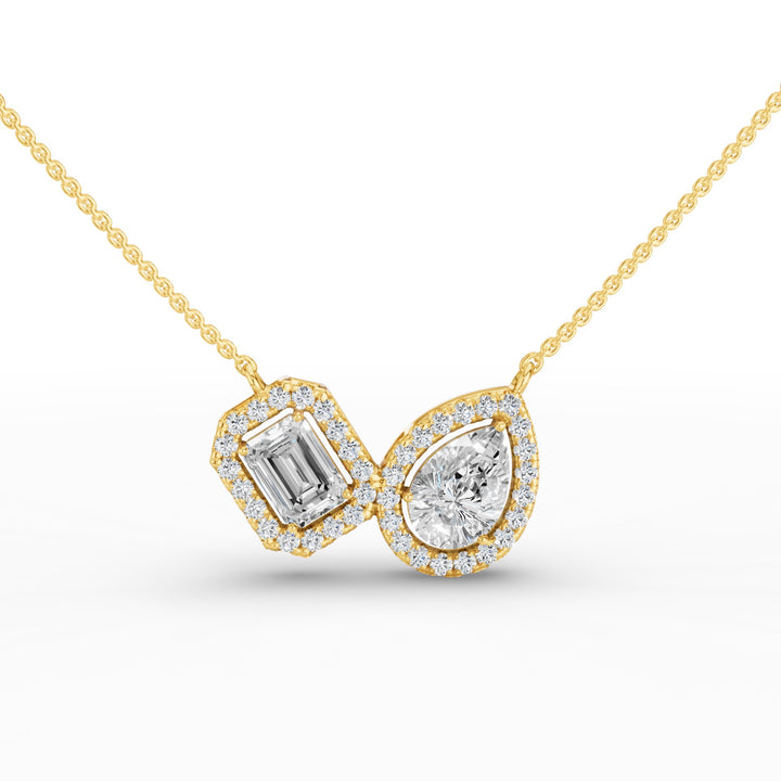 Toi et Moi Pear and Emerald Cut Halo Set Necklace