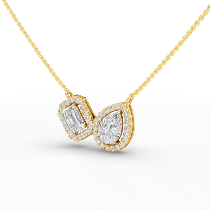 Toi et Moi Pear and Emerald Cut Halo Set Necklace