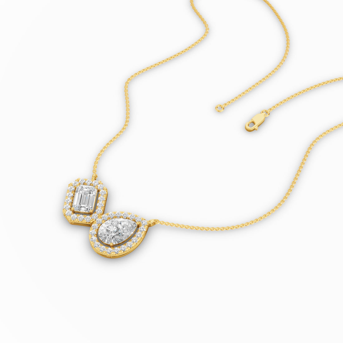 Toi et Moi Pear and Emerald Cut Halo Set Necklace