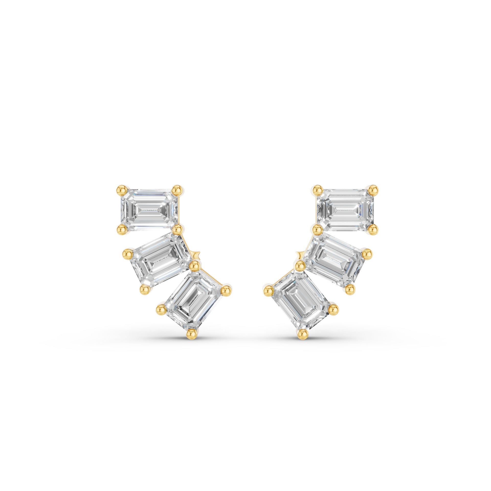 Triple Emerald Cut Diamond Stud Earrings