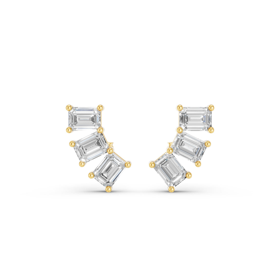 Triple Emerald Cut Diamond Stud Earrings