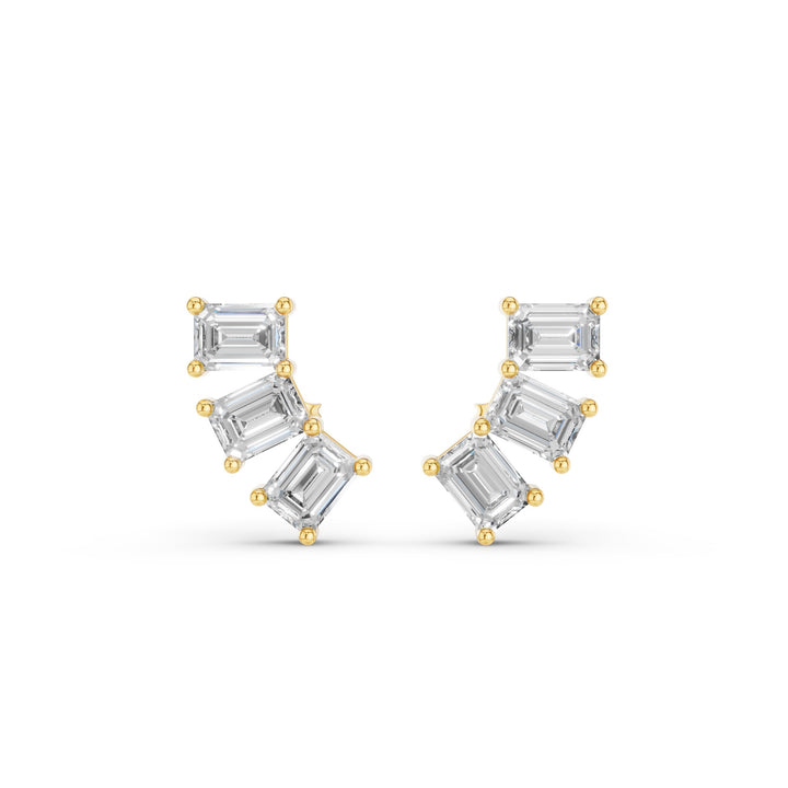 Triple Emerald Cut Diamond Stud Earrings