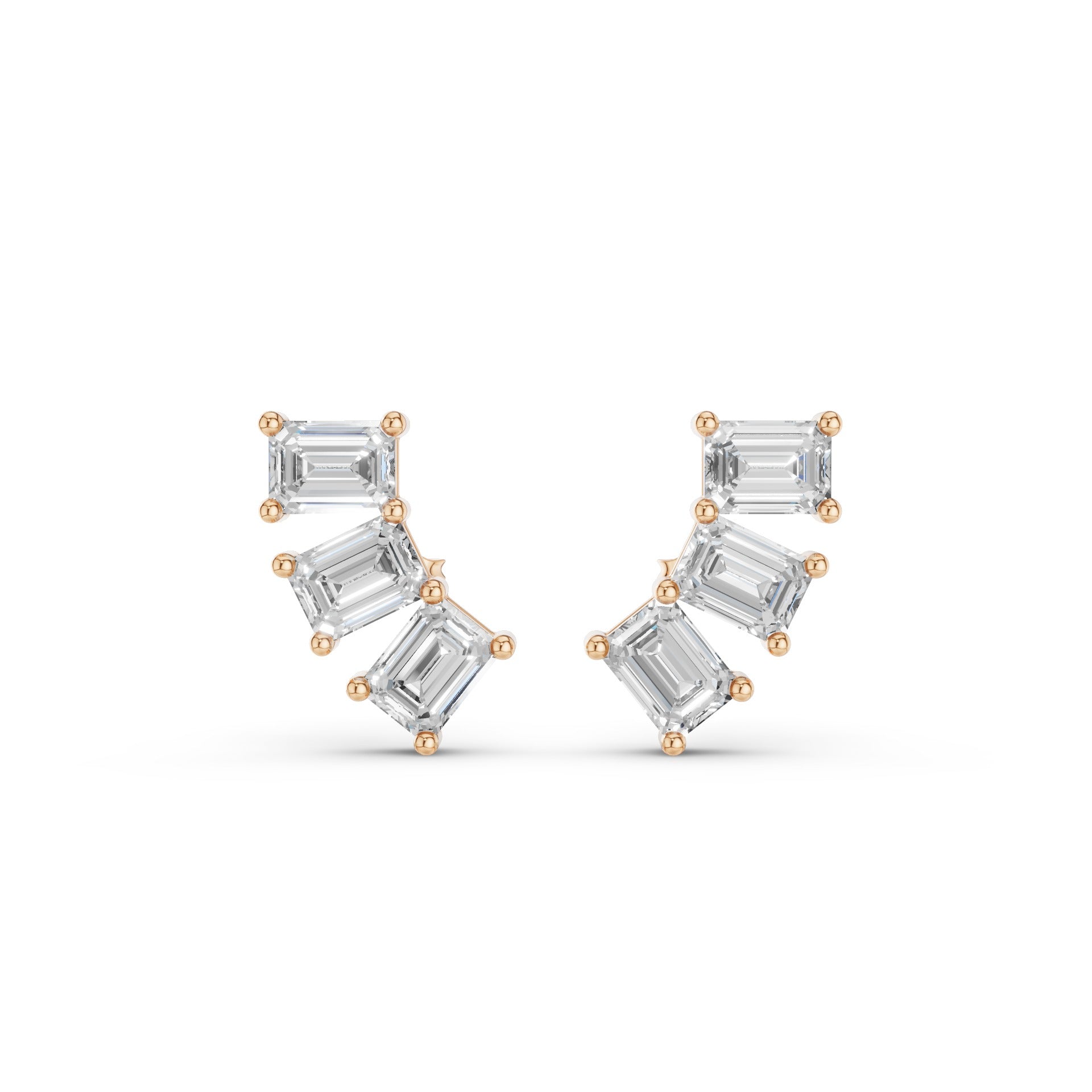 Triple Emerald Cut Diamond Stud Earrings