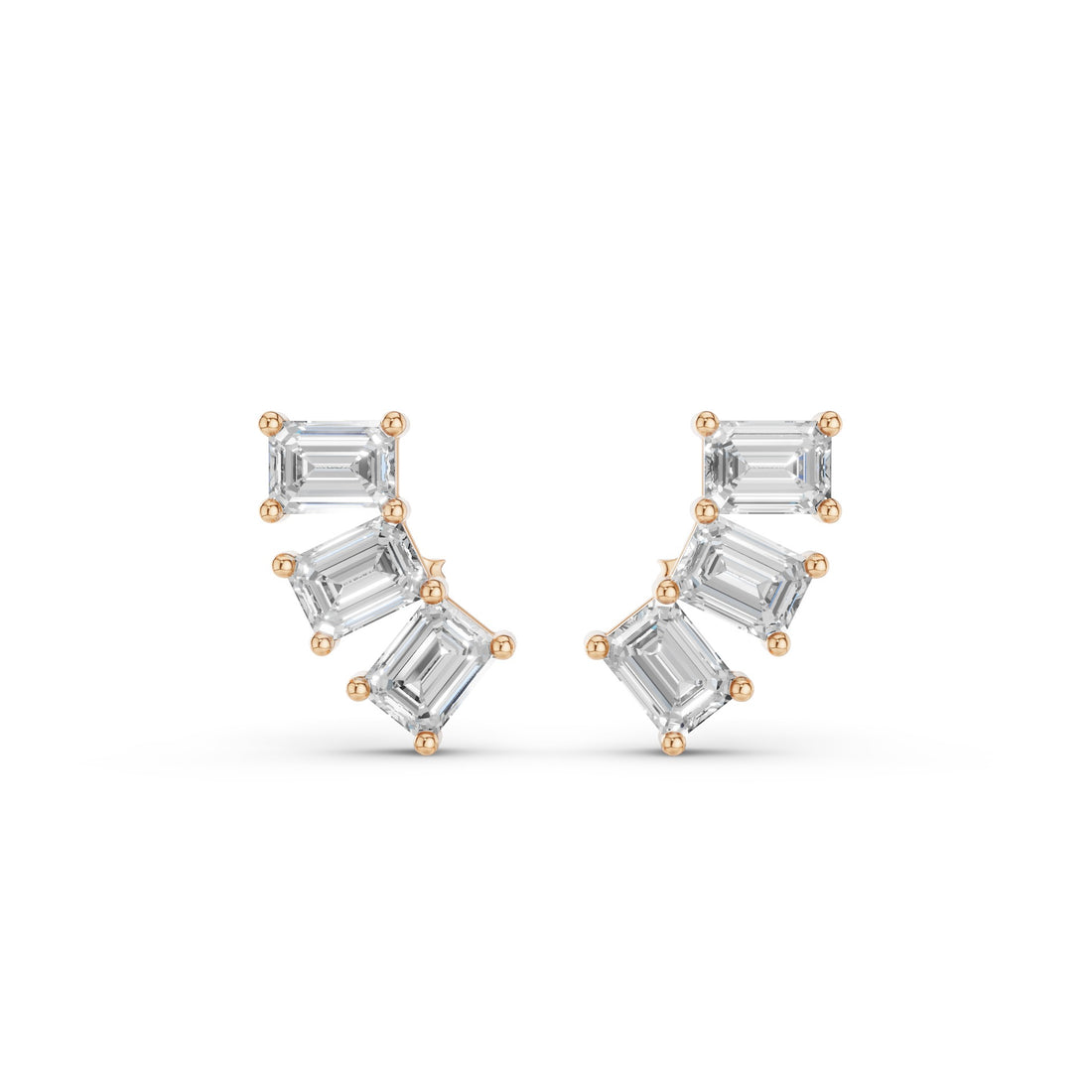 Triple Emerald Cut Diamond Stud Earrings