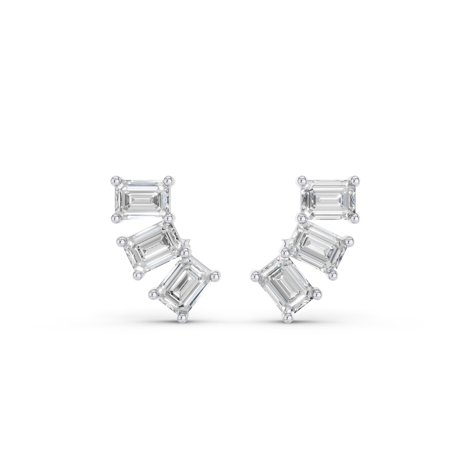Triple Emerald Cut Diamond Stud Earrings