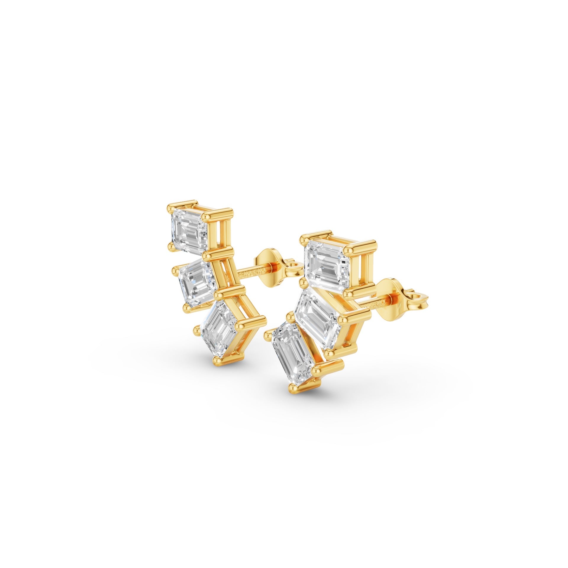 Triple Emerald Cut Diamond Stud Earrings