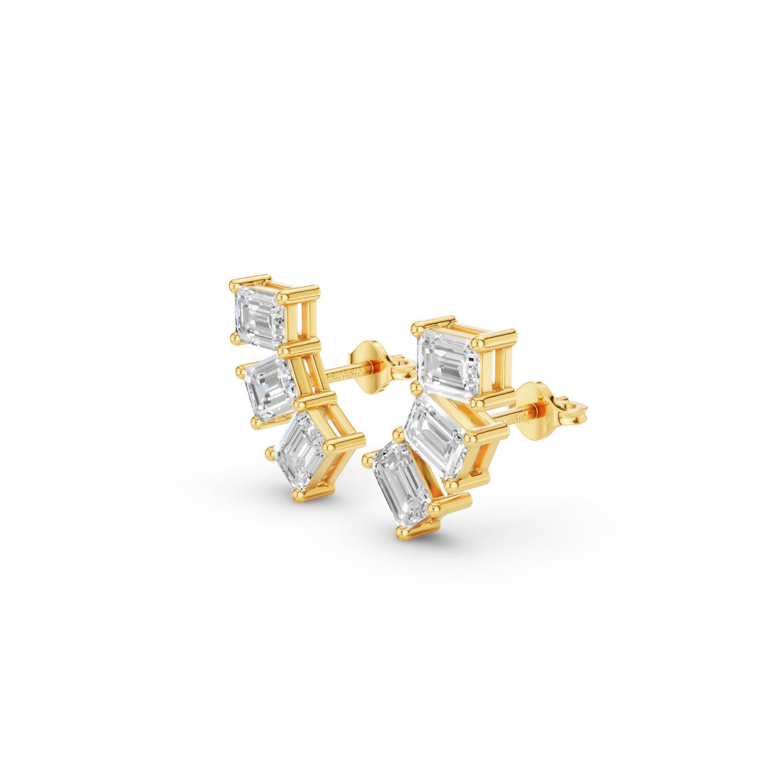 Triple Emerald Cut Diamond Stud Earrings