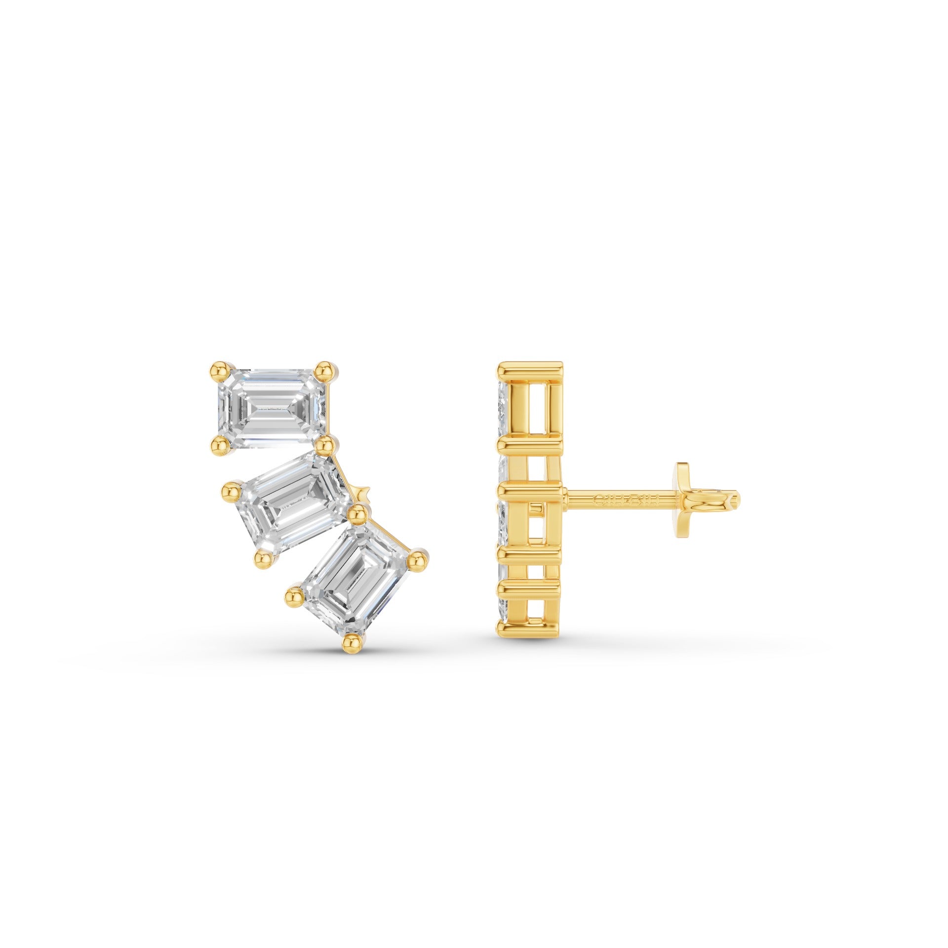 Triple Emerald Cut Diamond Stud Earrings