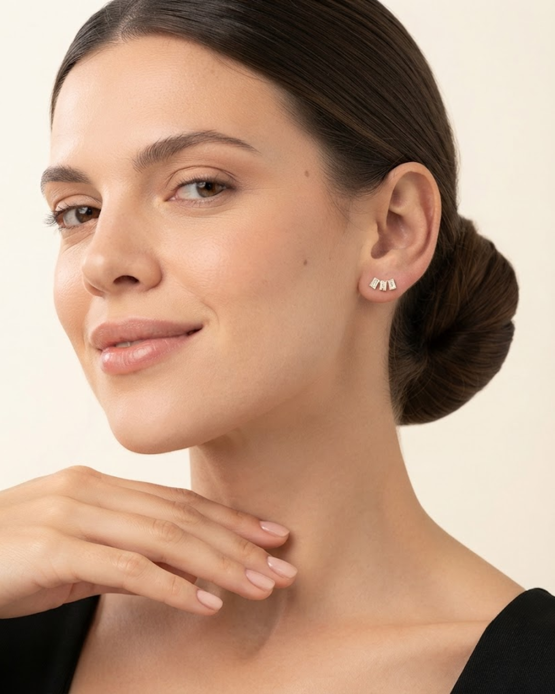 Triple Emerald Cut Diamond Stud Earrings