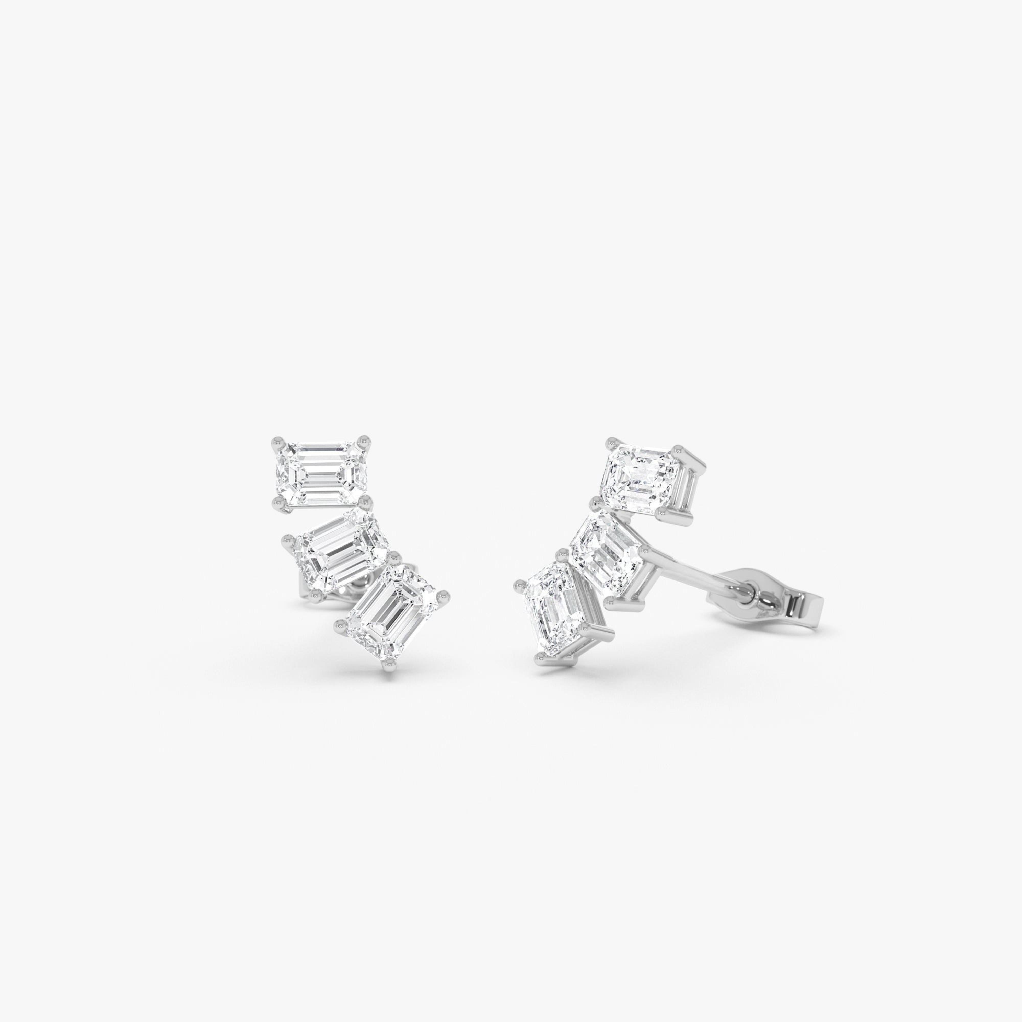 Triple Emerald Cut Diamond Stud Earrings