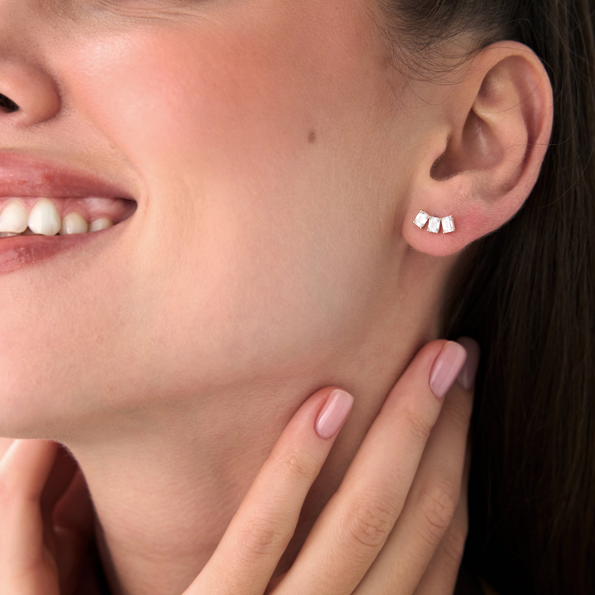 Triple Emerald Cut Diamond Stud Earrings