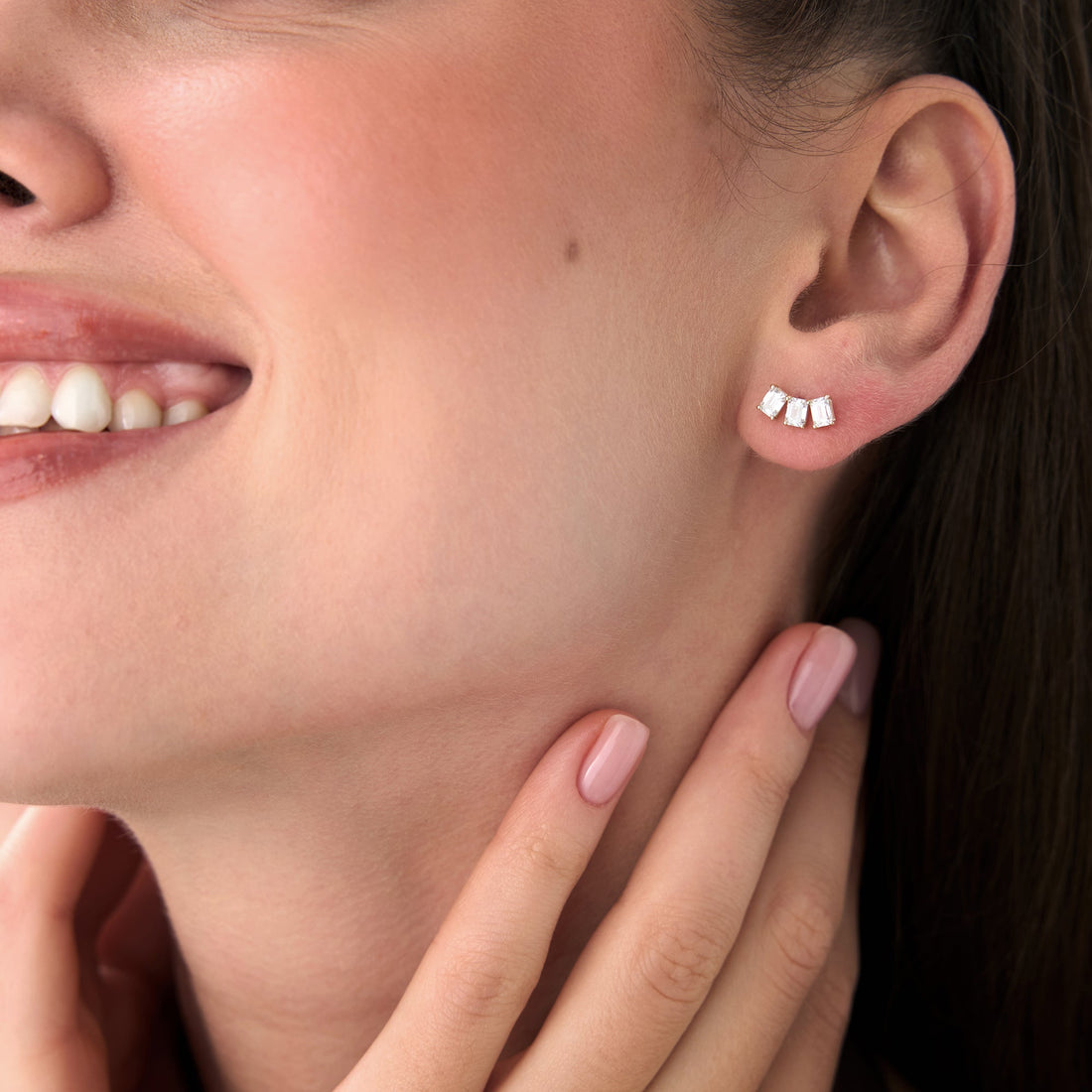 Triple Emerald Cut Diamond Stud Earrings