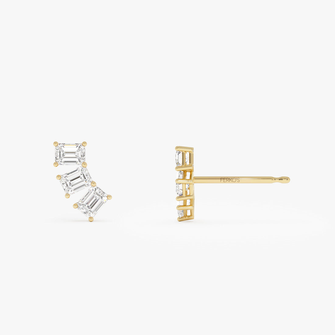 Triple Emerald Cut Diamond Stud Earrings