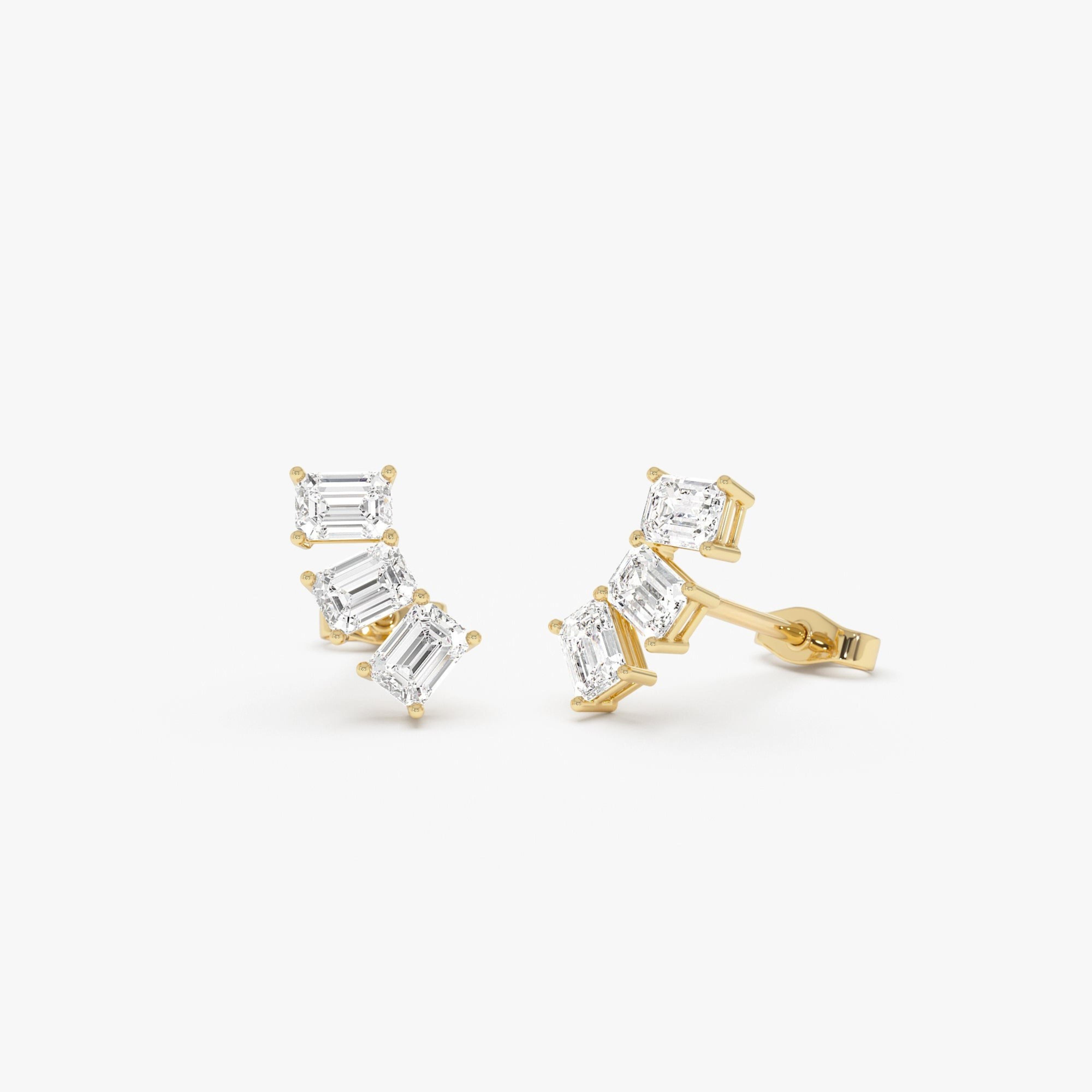 Triple Emerald Cut Diamond Stud Earrings