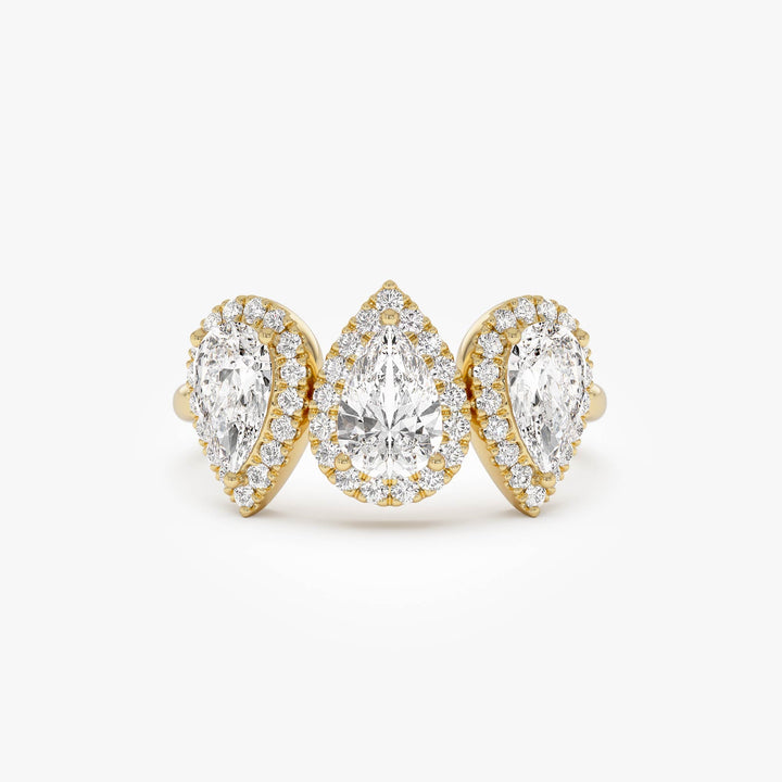 Triple Pear Shaped Halo Setting Lab Grown Diamond Ring
