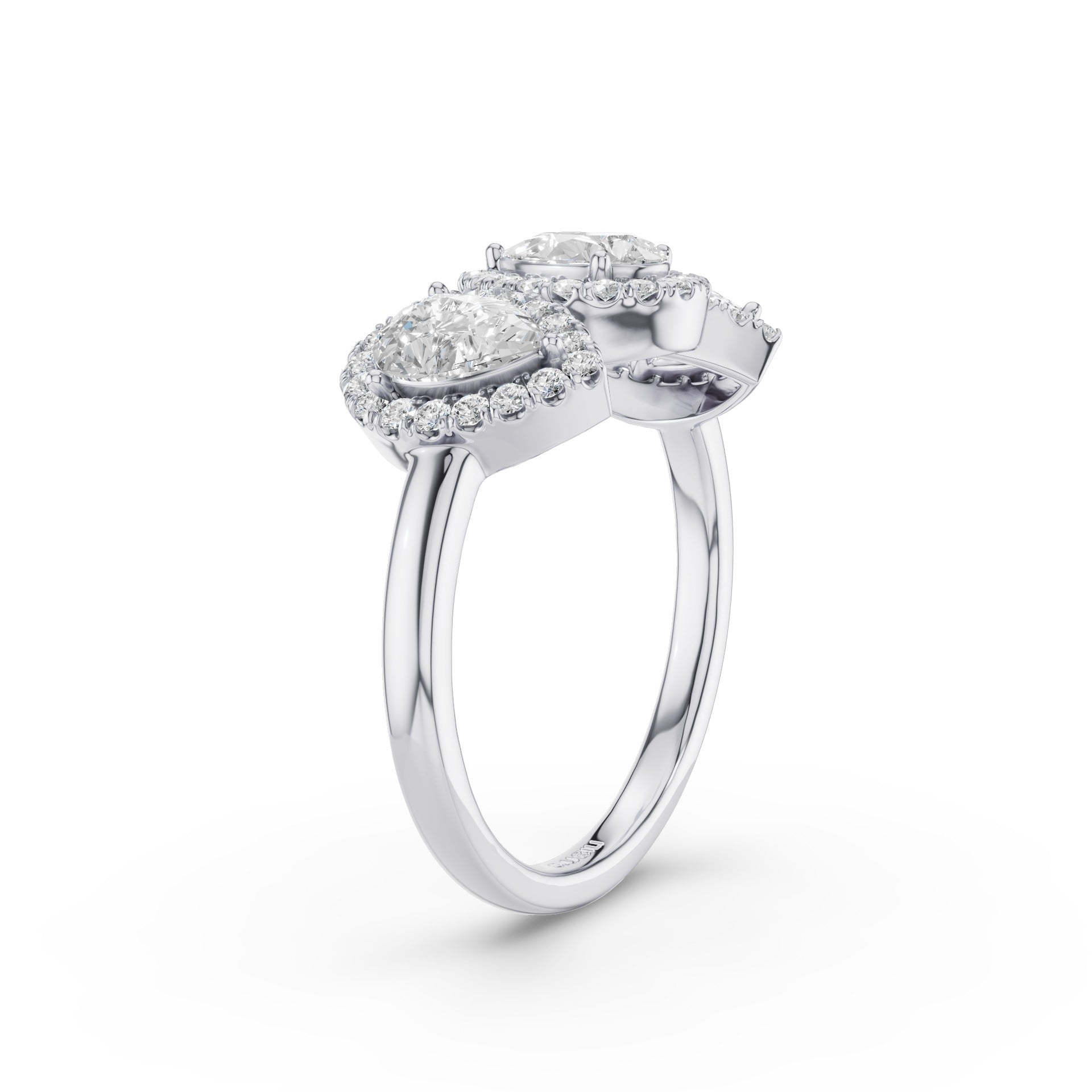 Triple Pear Shaped Halo Setting Lab Grown Diamond Ring