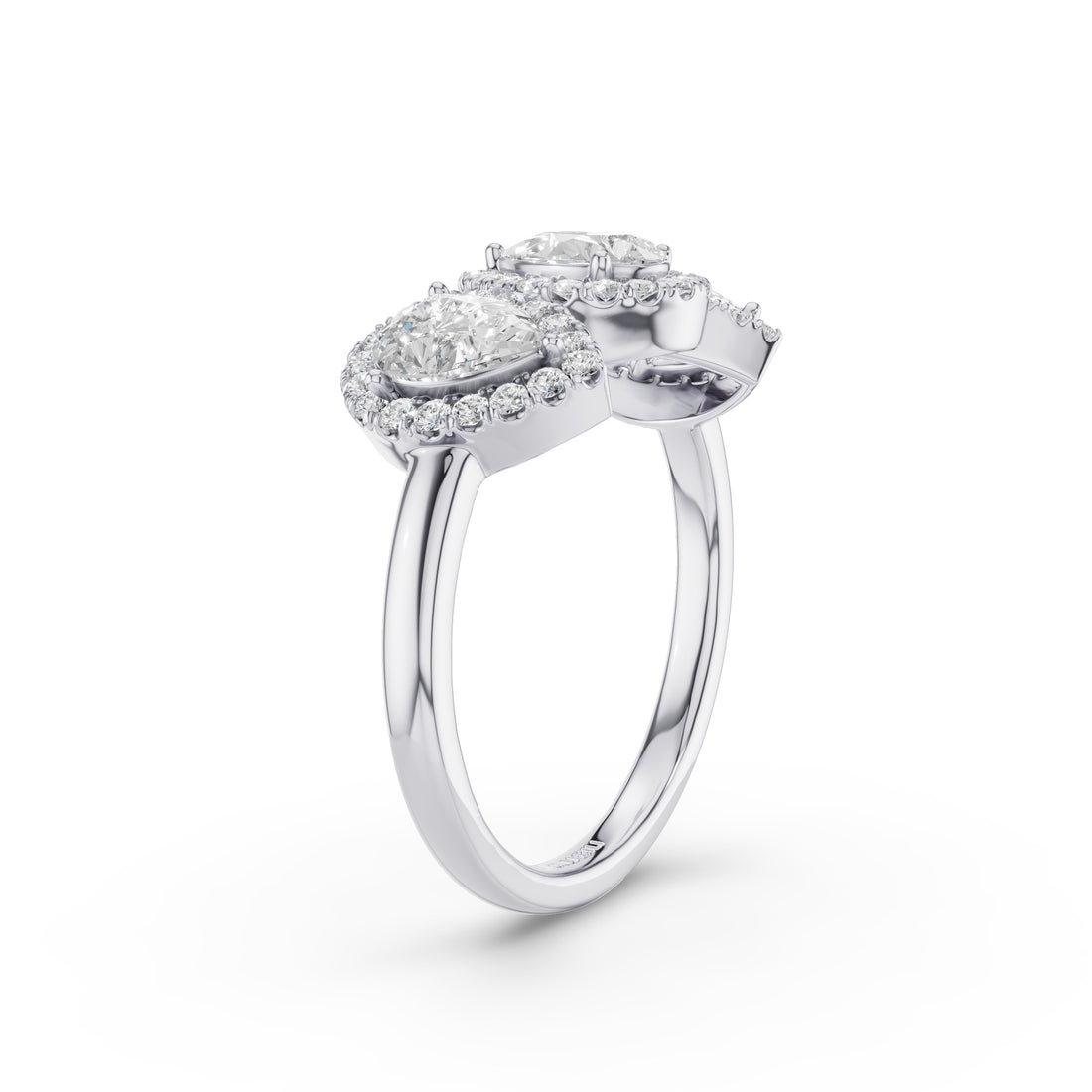 Triple Pear Shaped Halo Setting Lab Grown Diamond Ring