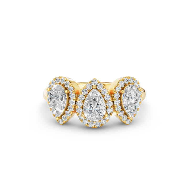 Triple Pear Shaped Halo Setting Lab Grown Diamond Ring