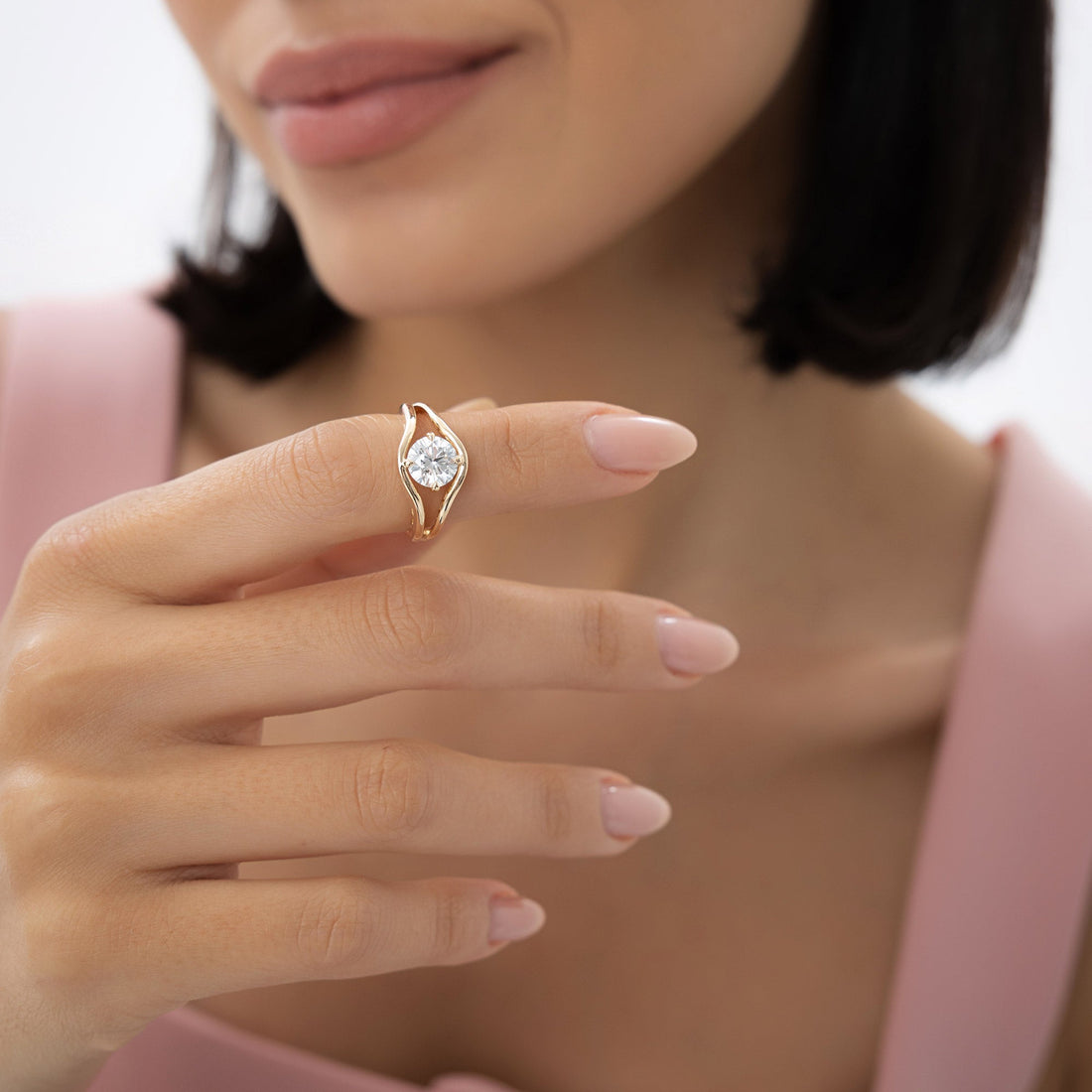 Unique Split Shank Round Lab Grown Diamond Engagement Ring