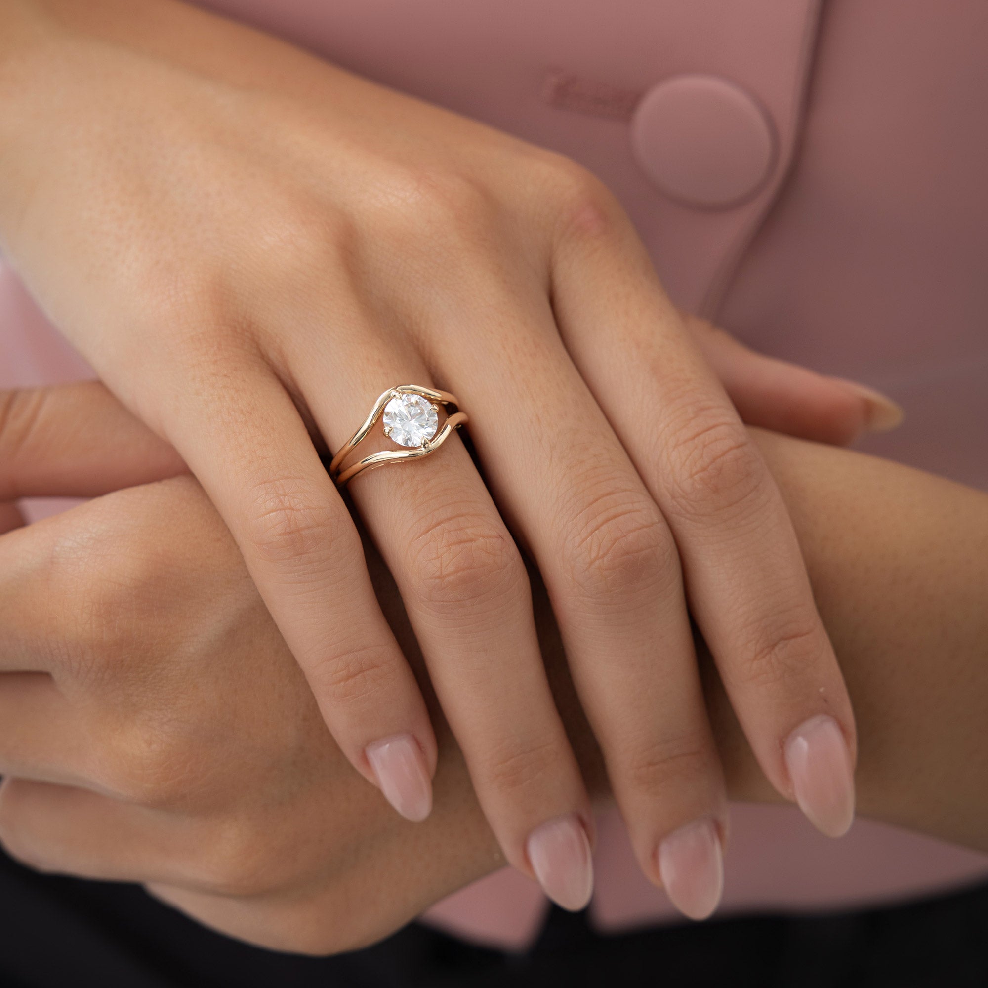 Unique Split Shank Round Lab Grown Diamond Engagement Ring
