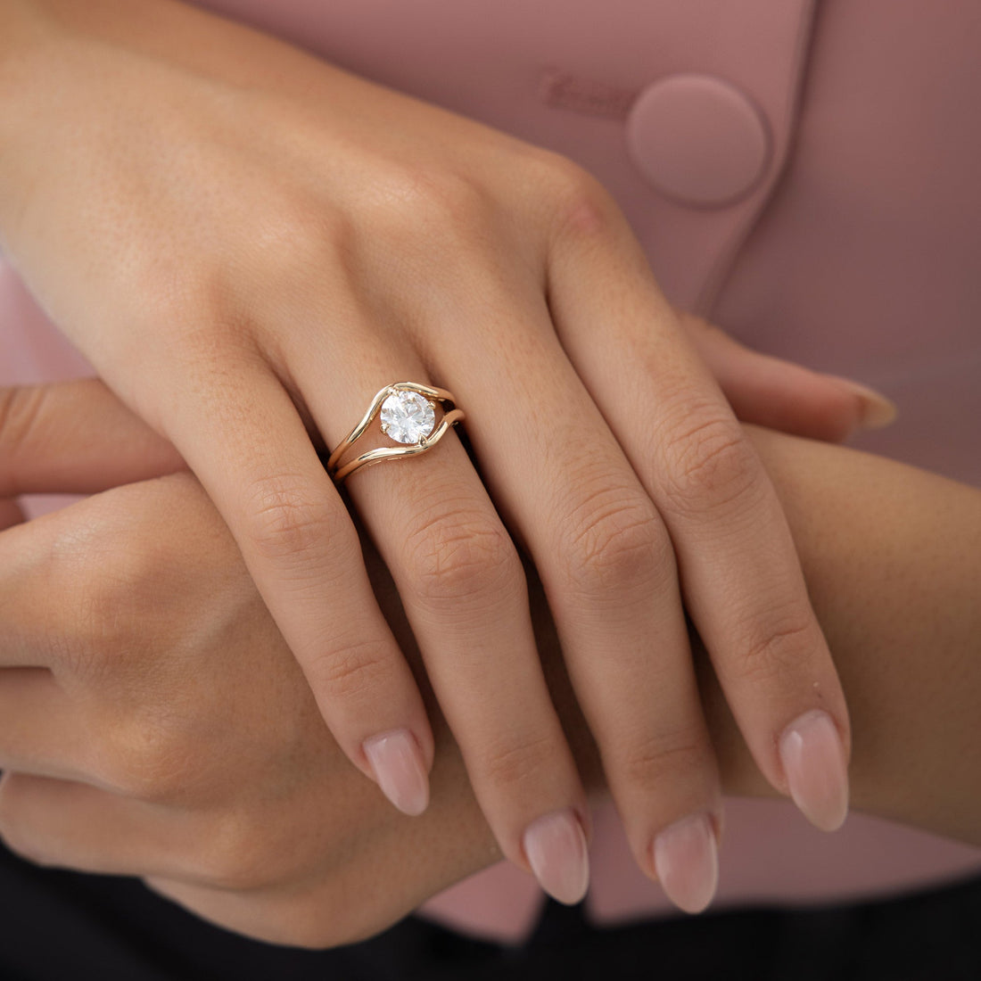 Unique Split Shank Round Lab Grown Diamond Engagement Ring