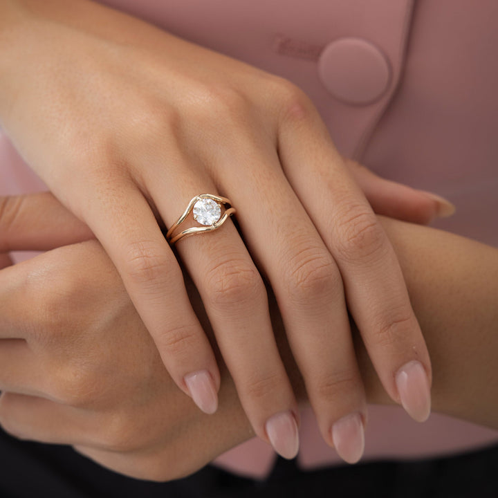 Unique Split Shank Round Lab Grown Diamond Engagement Ring