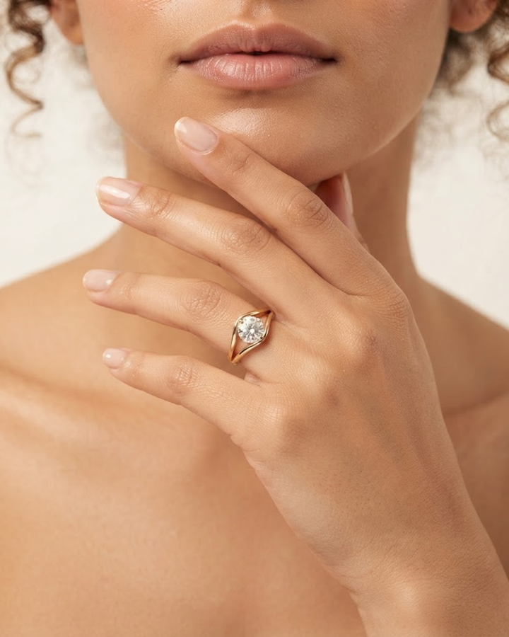 Unique Split Shank Round Lab Grown Diamond Engagement Ring