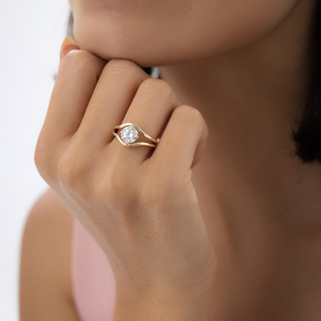 Unique Split Shank Round Lab Grown Diamond Engagement Ring