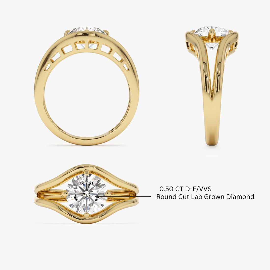 Unique Split Shank Round Lab Grown Diamond Engagement Ring